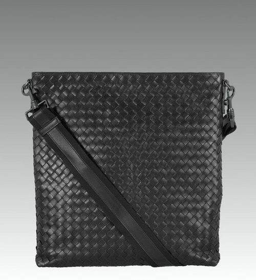 Bottega Veneta Men's Lambskin Shoulder Bag 7112 Black - Click Image to Close